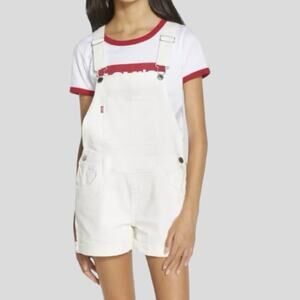 Levi's Girls Denim Shortalls White Size 12 Cutoffs Frayed Hem Adjustable Straps